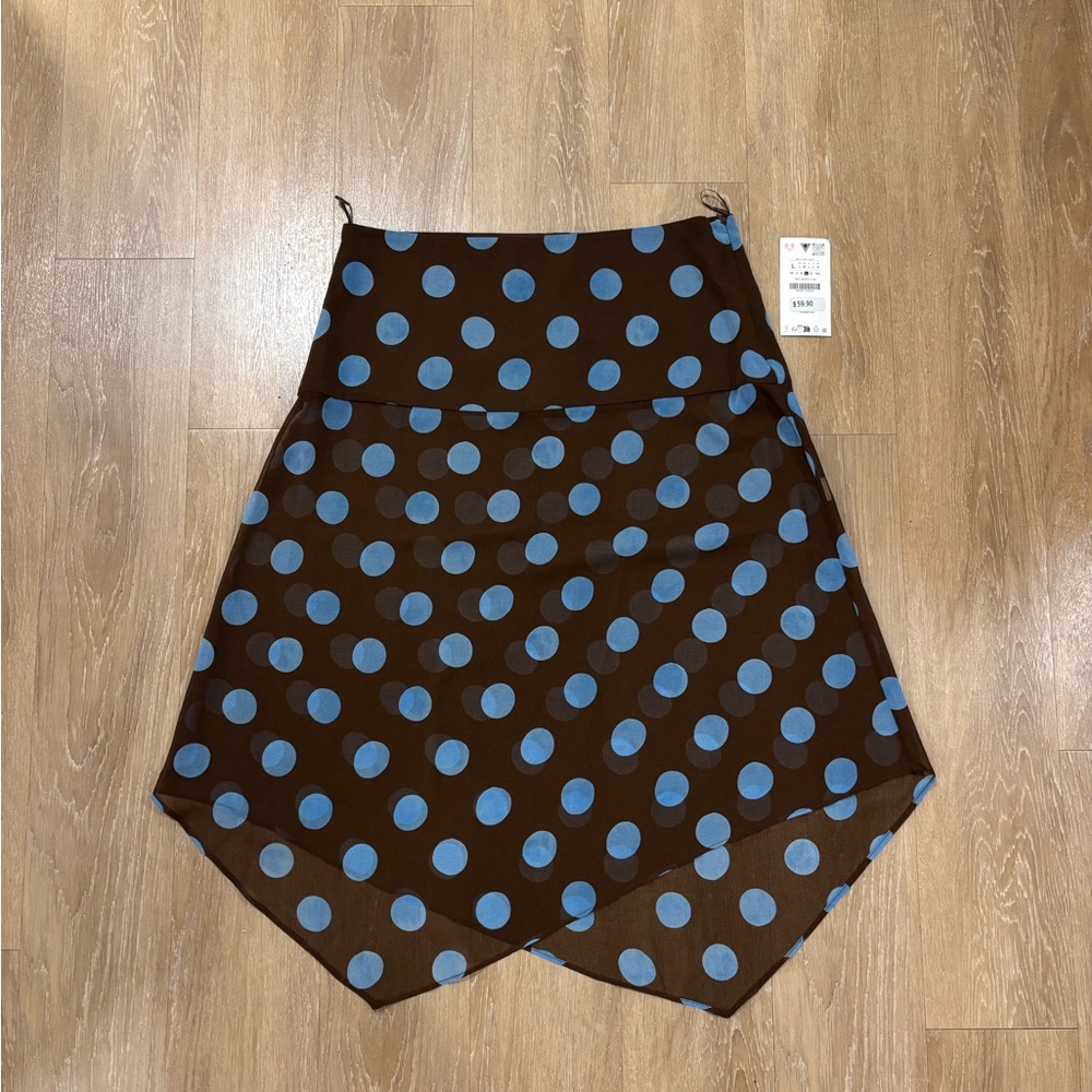 Zara Sheer Brown Blue Polka Dot Skirt SOLD OUT